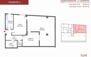 Ap., 2 cam. dec. 56 mp., + Terasa acoperita 43 mp, MILITARI Pacii, Comision 0% - Schiță 6
