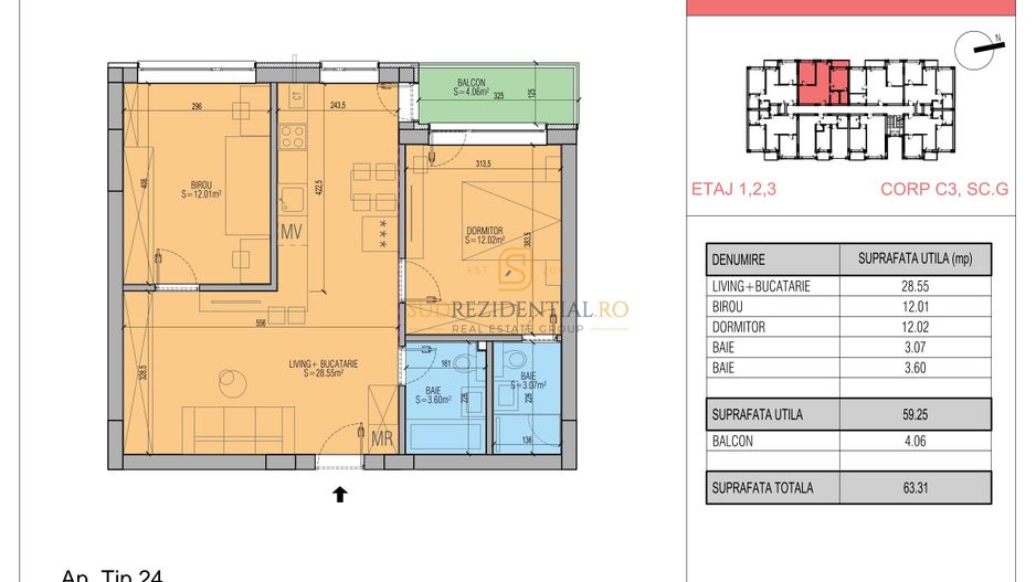 Apartament 3 camere | Prima închiriere | Parcare inclusă | 90 Boutique - Schiță 9