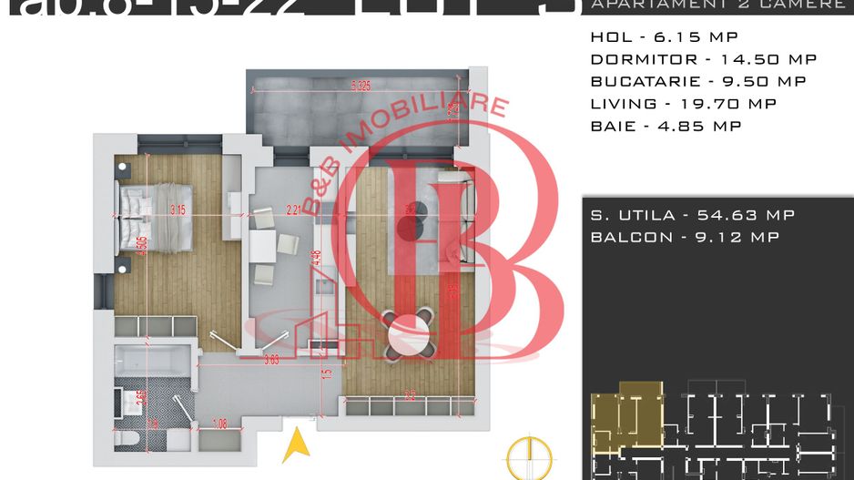2 camere decomandat -parcare inclusa -Pallady - Schiță 13