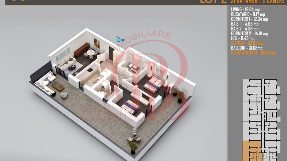 Apartament 3 camere cu Terasa Titan Th. Pallady-Sector 3 - Schiță 1