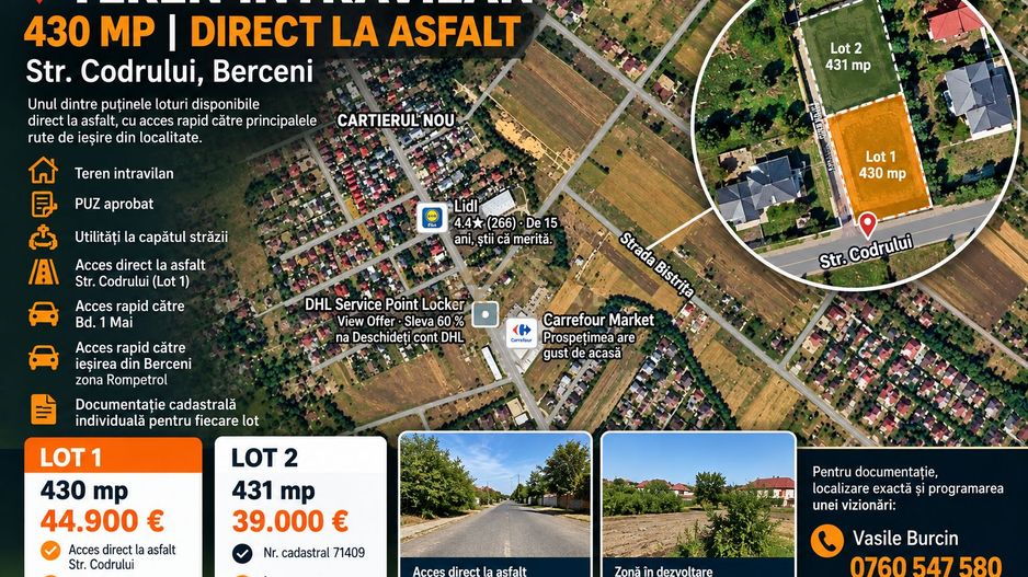 Teren intravilan 430 mp | Direct la asfalt | Str. Codrului, Berceni - Poză 1