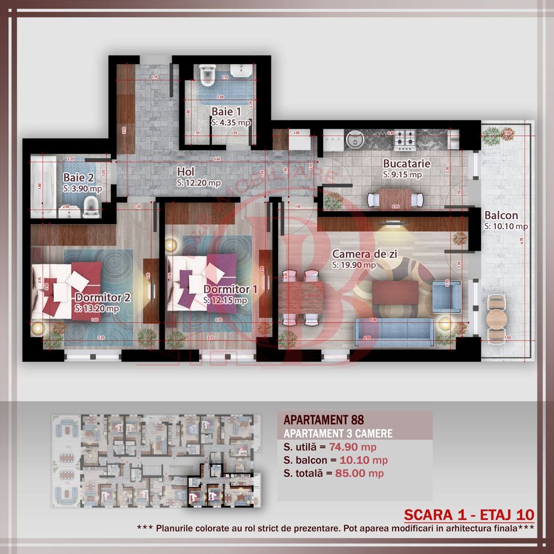 Apartament 3 camere compact  Titan Pallady Metrou Nicolae Teclu - Schiță 2