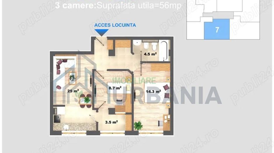 Apartament 3 camere decomandat - Poză 5