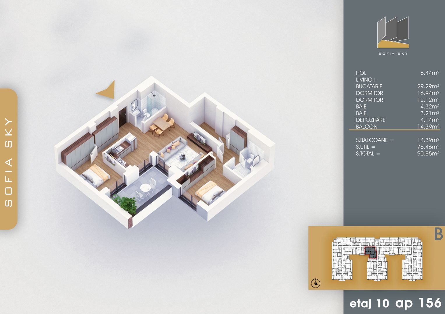 3 camere cu dormitor matrimonial si dressing 7 min M Nicolae Teclu Titan Pallady - Schiță 7