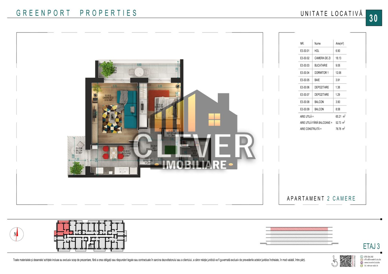 Ap 2 camere | Etaj 3 | 2 balcoane | Depozitări | Pallady - Schiță 8