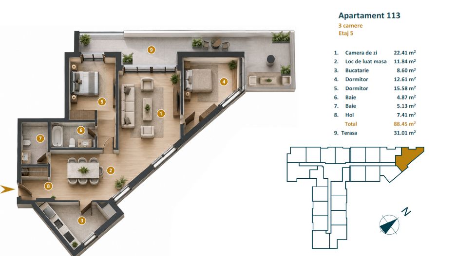 Apartament cu CF 3 camere recompartimentate in 4 camere langa viitorul Parc Est - Poză 6
