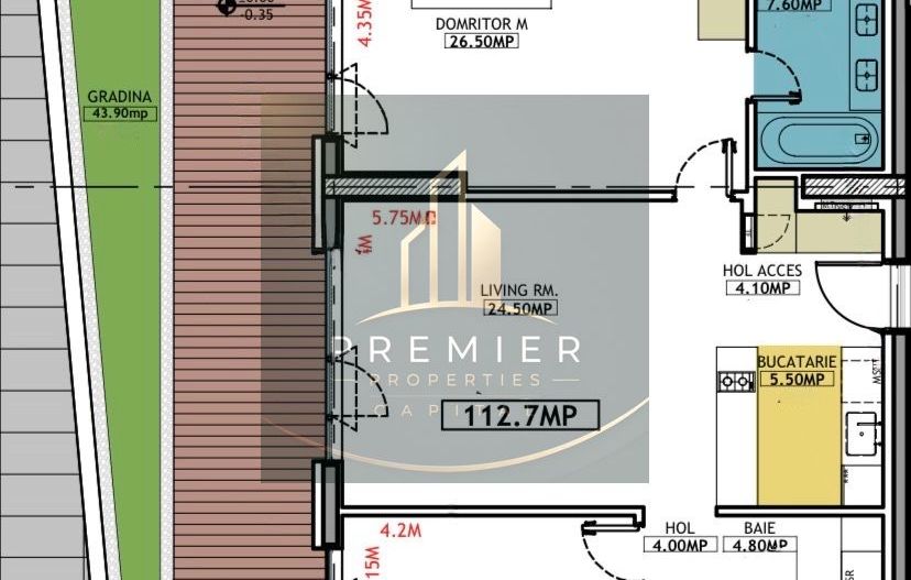 Apartament 3 camere cu grădină și terasă One Floreasca mobilat premium - Schiță 8