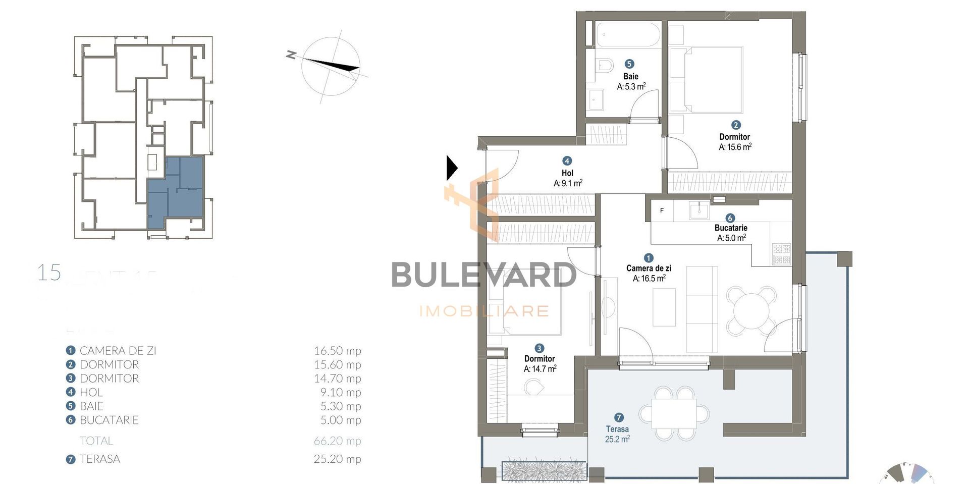 Apartament cu 3 camere+garaj+terasa de 25 mp ! - Poză 2