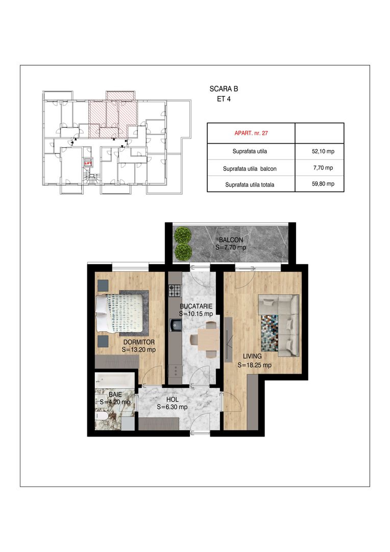 2 camere decomandat   Pallady Metrou Nicolae Teclu - Schiță 10