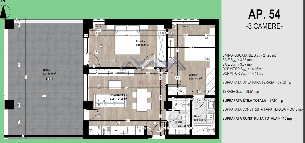 Apartament 3 camere + terasă 40 mp | Otopeni | TVA și parcare incluse - Schiță 6