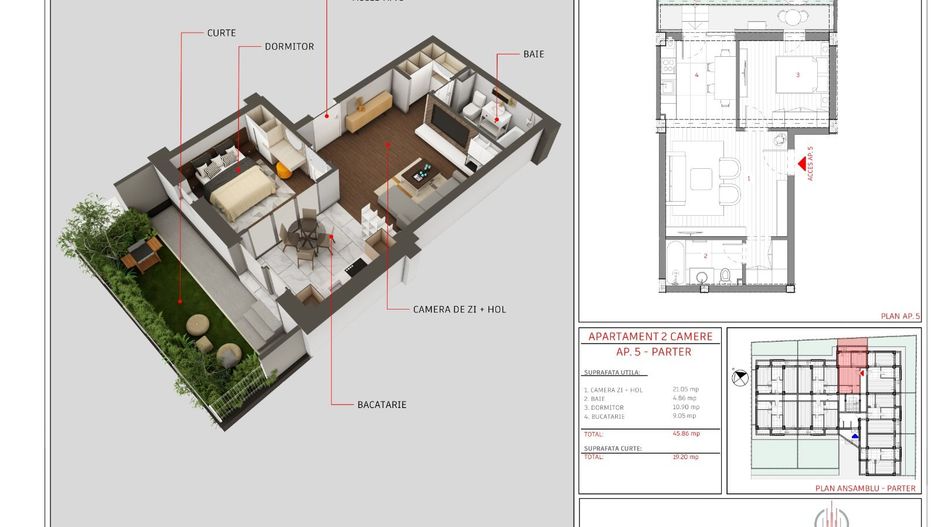 APARTAMENT NOU - 2 camere, parter, cu GRĂDINĂ, Complex LOGICENT; - Poză 1