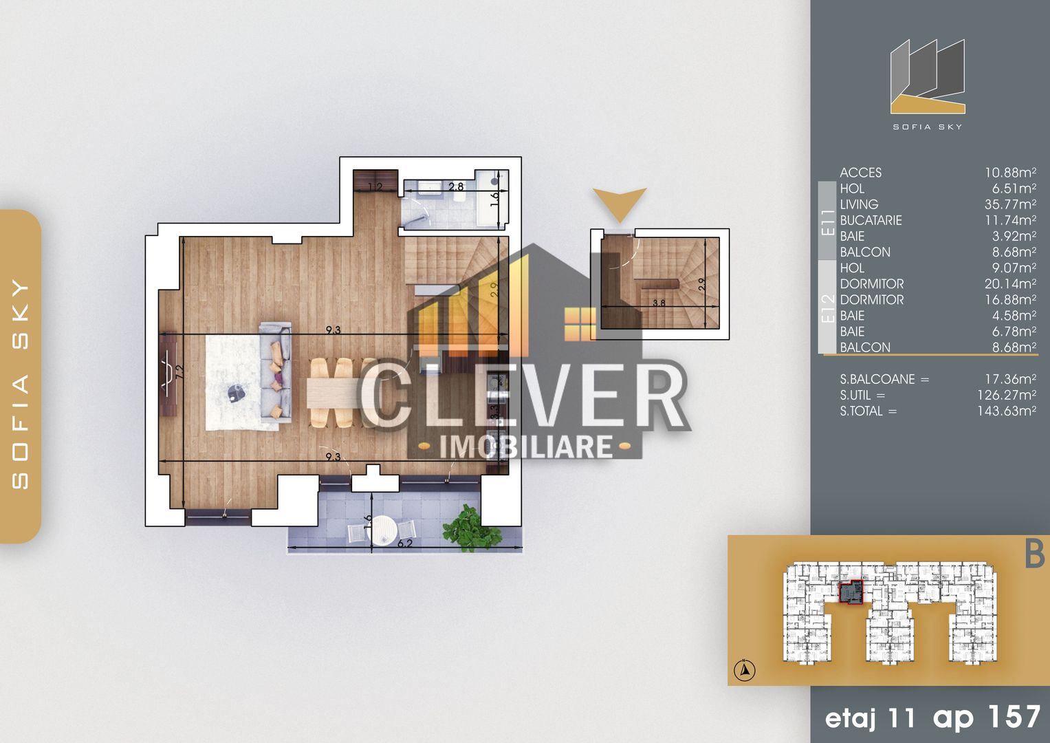 3 Camere-Duplex 7 Min. Metrou Teclu Incalzire in Pardoseala - Schiță 8