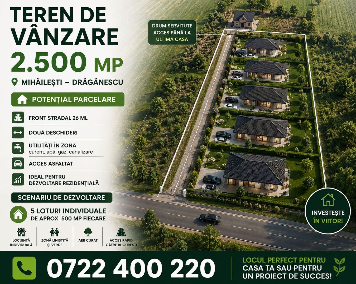 Oportunitate! Teren Mihăilești – 2.500 mp la 19€/mp - Poză 1