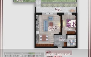 Ap. 2 Camere Studio + Grădină 40mp | Comision 0% - Schiță 14