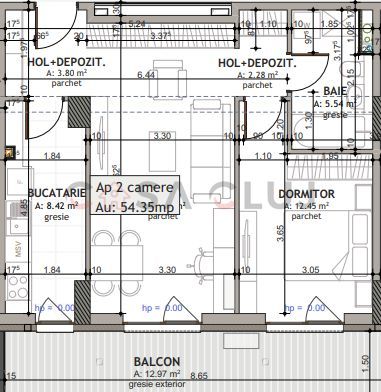 Apartament 2 Camere, 54mp + Balcon 13mp, Semifinisat - Poză 3