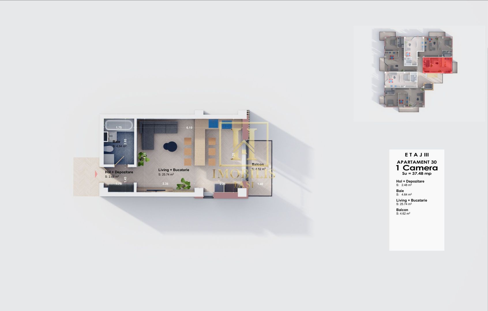 Apartament 1 camera 37 mp Visan Bucium 49950 euro - Poză 6