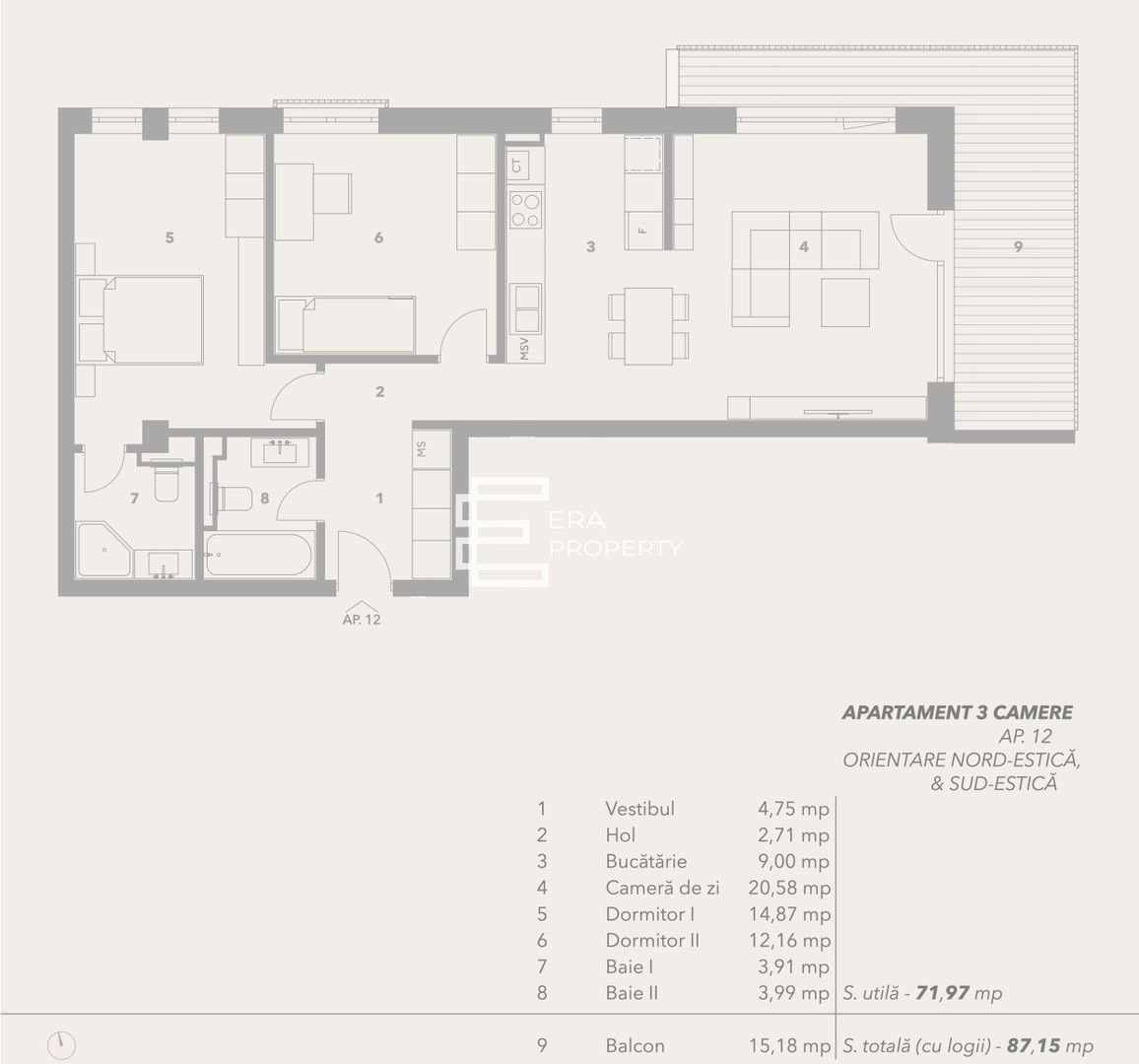 Apartament 3 camere –intabulat -terasa 15 mp – Bloc cu lift și boxă – Sibiu - Schiță 9