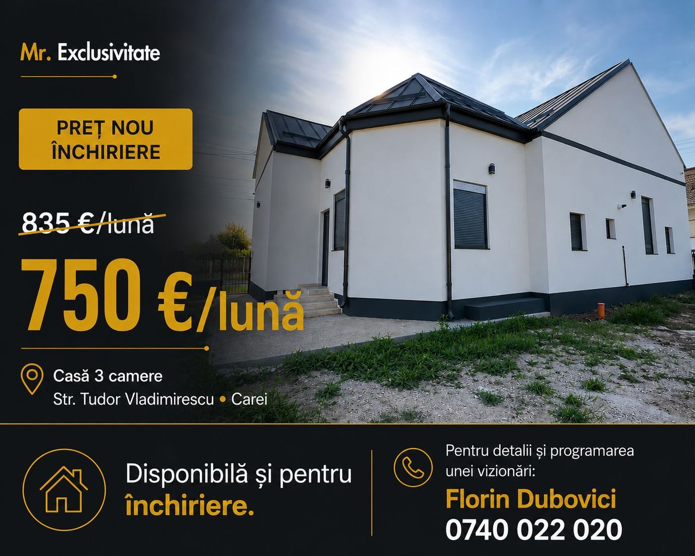 Inchiriere Casă 3 camere 154 mp, Teren 630 mp - Str. T. Vladimirescu - Carei - Poză 1