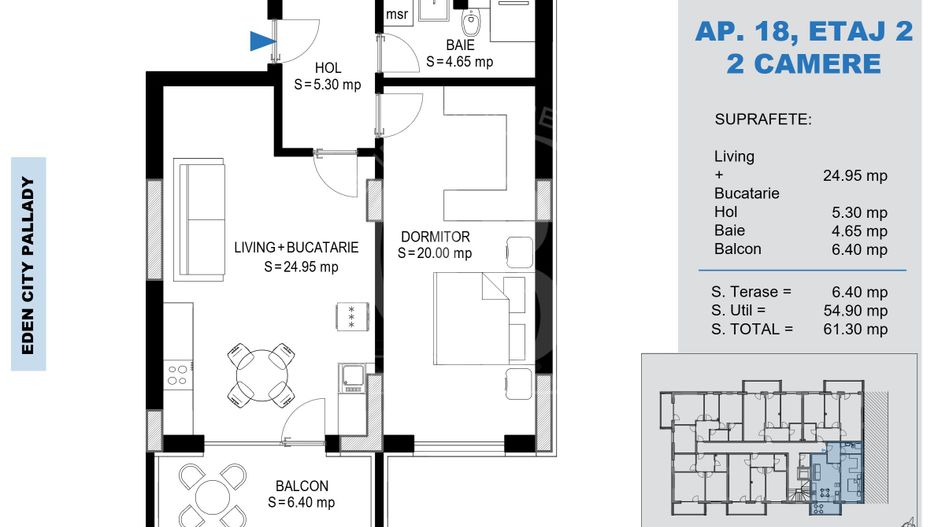 Apartament 2 camere Theodor Pallady Metrou Nicolae Teclu - Schiță 2