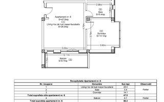 Apartament 2 Camere 47 mp | Bloc Nou | Baie cu Geam | Terra, Floresti - Schiță 3