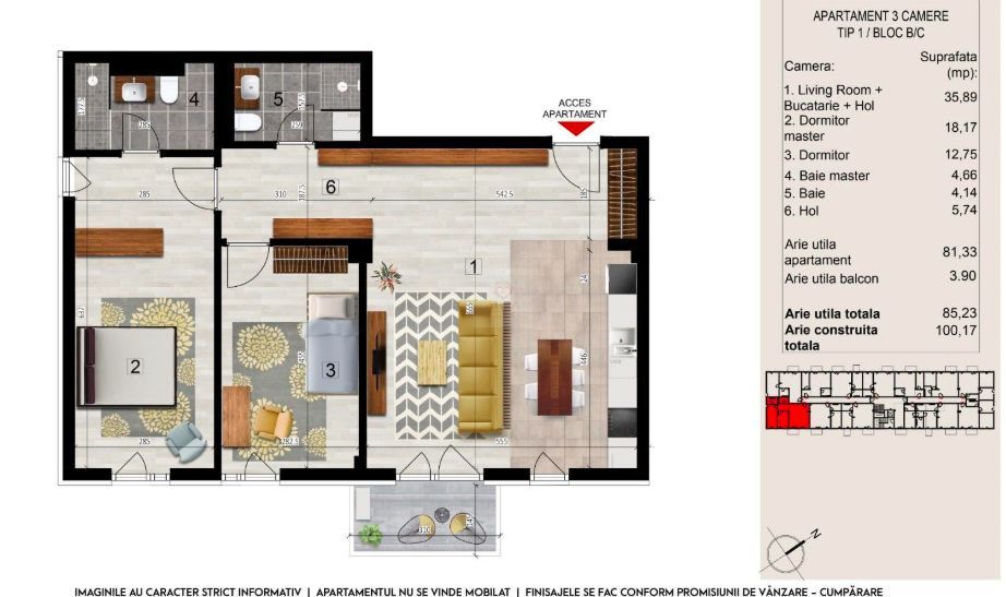 Apartament 3 camere nordul Capitalei - Poză 3