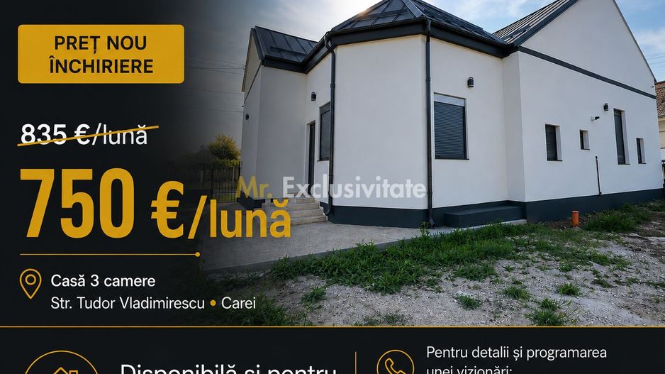 Inchiriere Casă 3 camere 154 mp, Teren 630 mp - Str. T. Vladimirescu - Carei - Poză 1