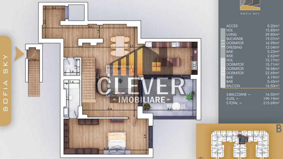 Duplex 5 Camere 215 mp, 4 dormitoare,  4 bai, Pallady - metrou Teclu - Schiță 7