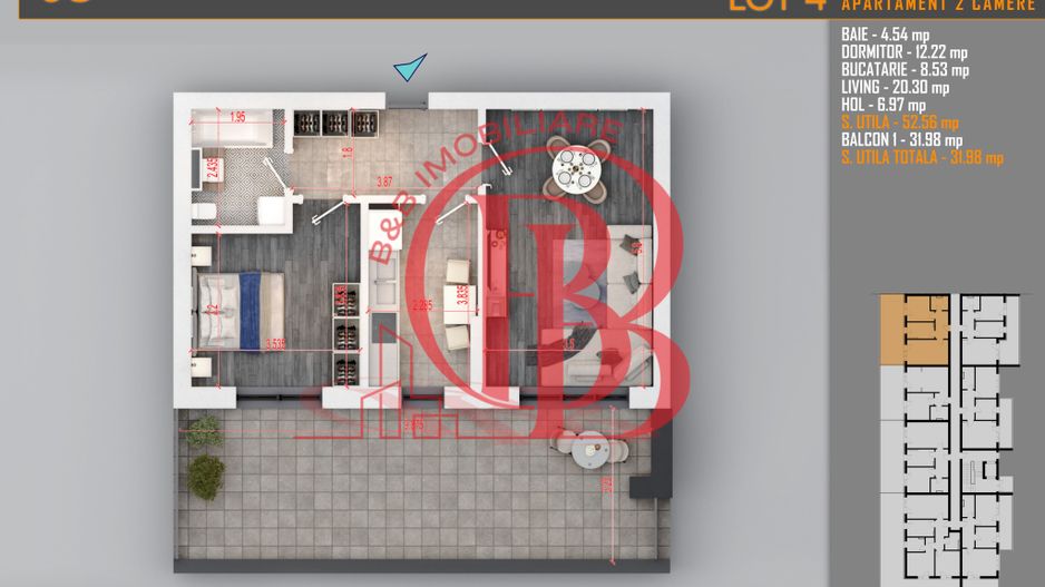 Apartament 2 camere cu Terasa Titan-Pallady-Metrou Teclu - Schiță 1