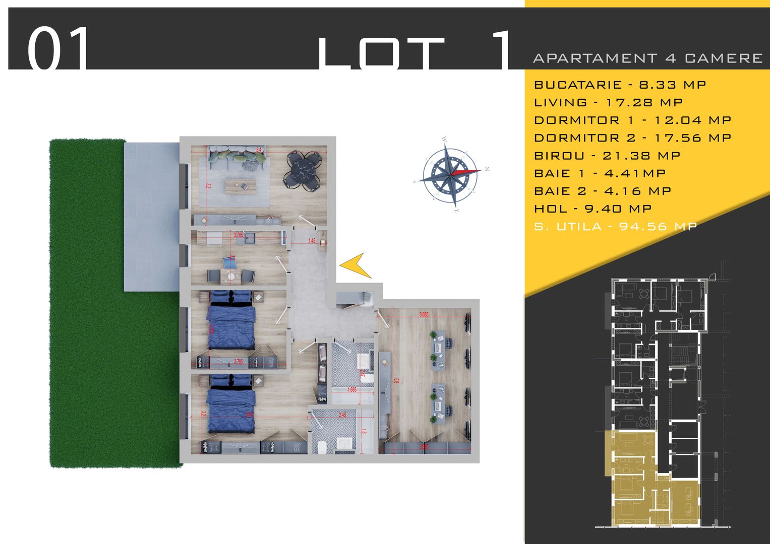 4 camere cu Gradina si Parcare Gratis Titan Pallady - Schiță 11
