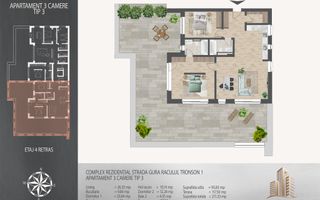 Apartament 3 camere cu terasa zona Pallady, metrou Teclu - Poză 1