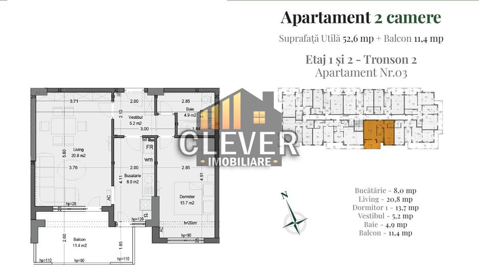 52.6 mp Util + Balcon 11.4mp | Apartament 2 camere, Comision 0 - Pallady - Poză 4