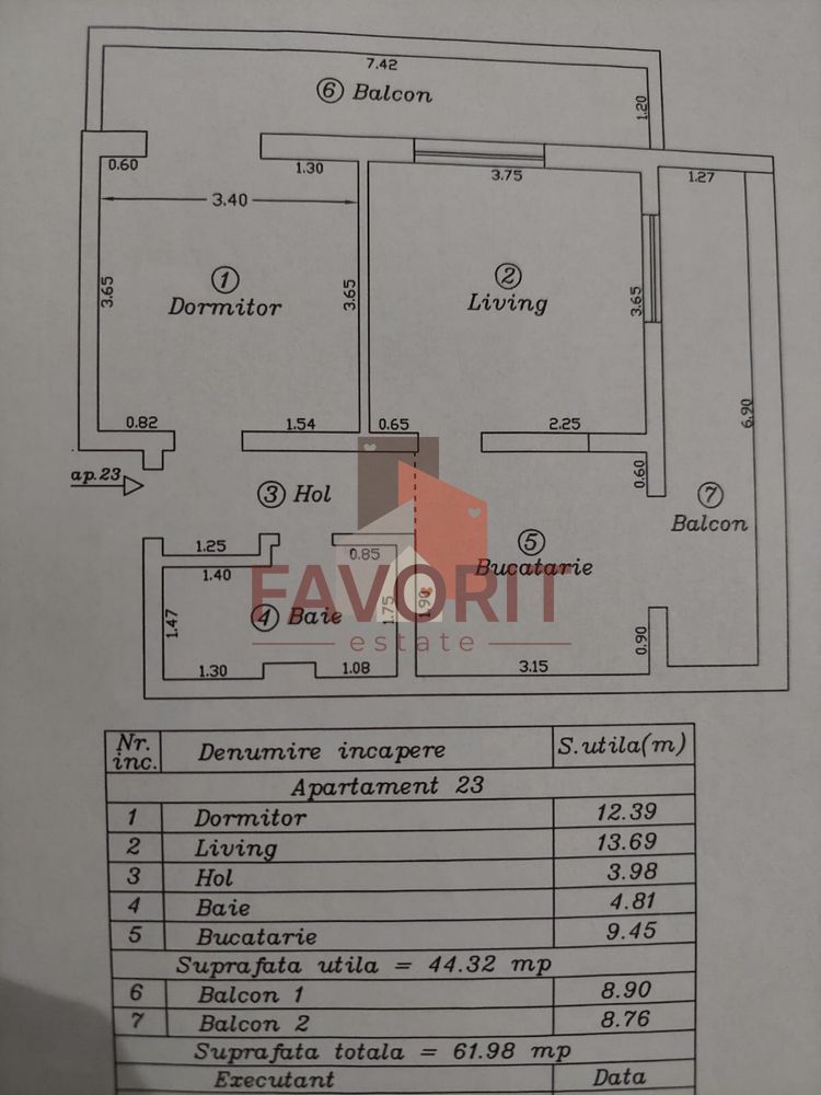 Decomandat. Mobilat si utilat. 2 balcoane. - Schiță 8