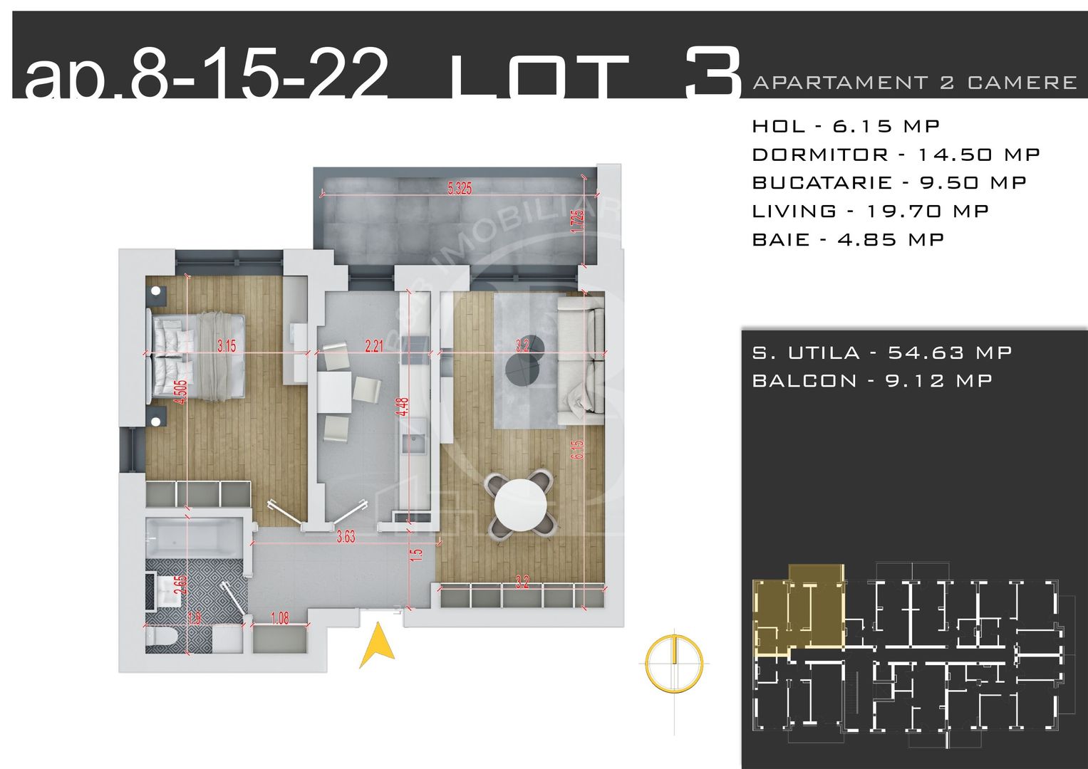Apartament 2 camere Th. Pallady-Metrou N. Teclu-Comision 0 - Schiță 13