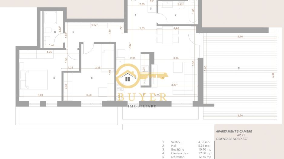 Penthouse cu 3 cam si terasa 32mp- bloc cu lift, boxa la subsol - Poză 2