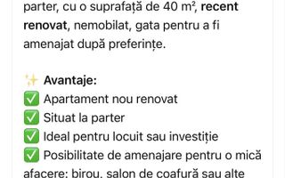 Apartament nou renovat, 2 camere, parter, Hârlău - 40.000 EUR - Poză 1