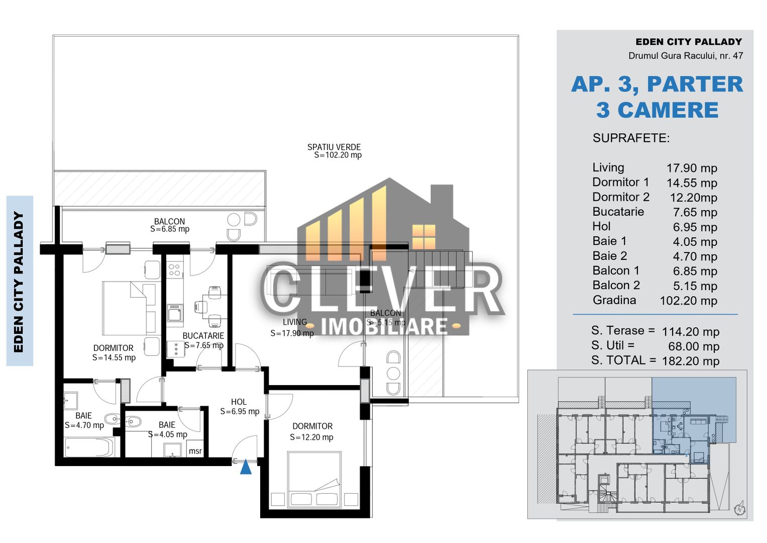 3 camere parter + grădină proprie – bloc nou Pallady - Schiță 8