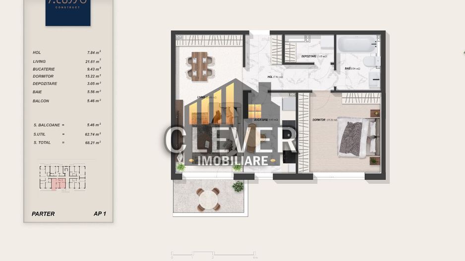 Apartament 2 camere, 68 mp total și debara de 3 mp | Pallady - Schiță 9