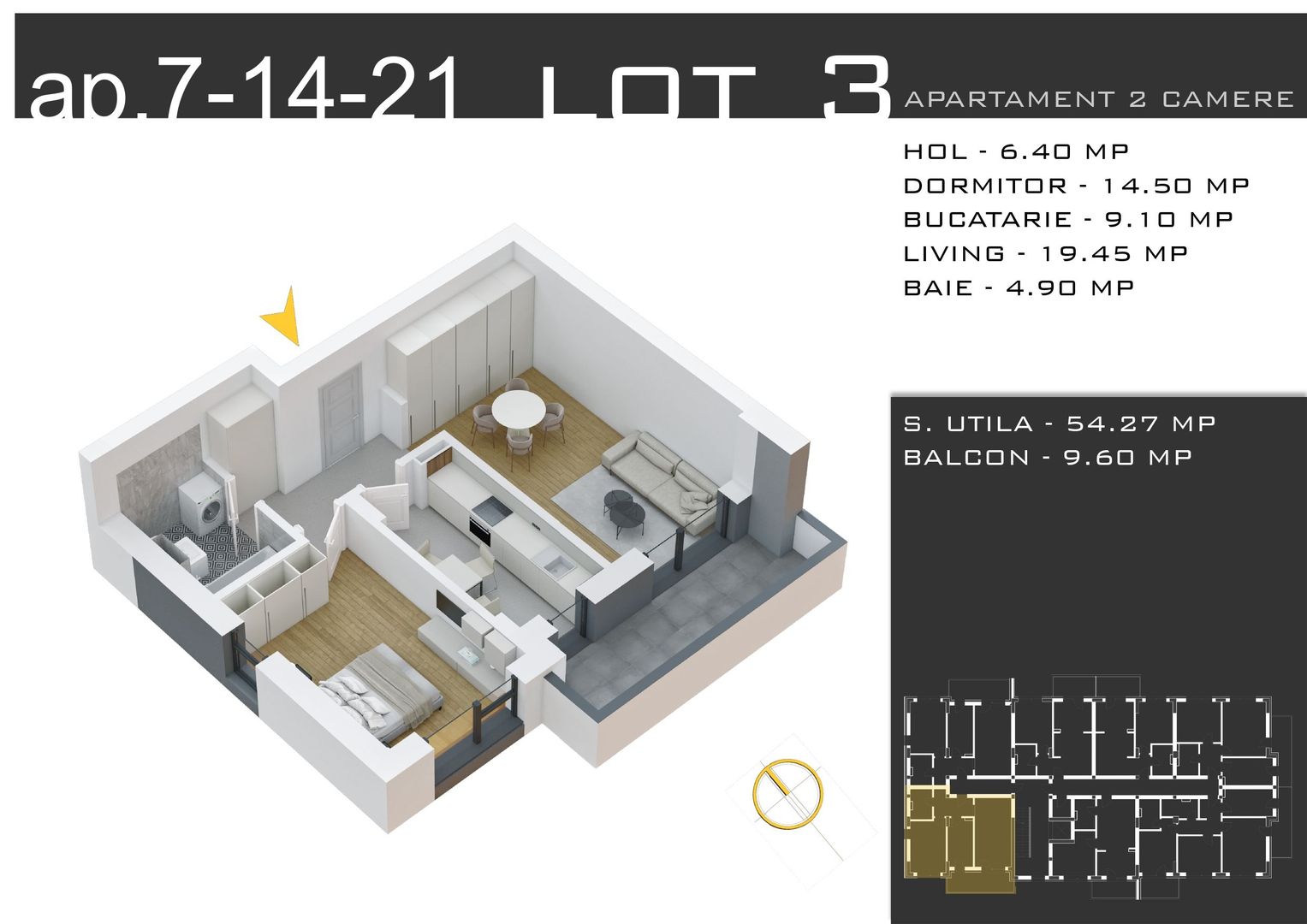 2 camere decomandat -parcare inclusa -Pallady - Schiță 12