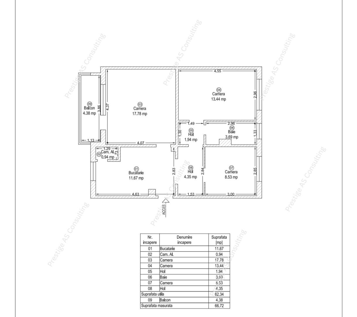Apartament 3 camere Lift | Calea Sagului 62 mp | Etaj 3 - Schiță 15