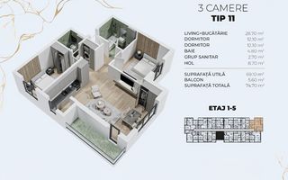 Apartament 3 camere 2 bai - Biruintei || 15 minute Metrou Berceni - Poză 2