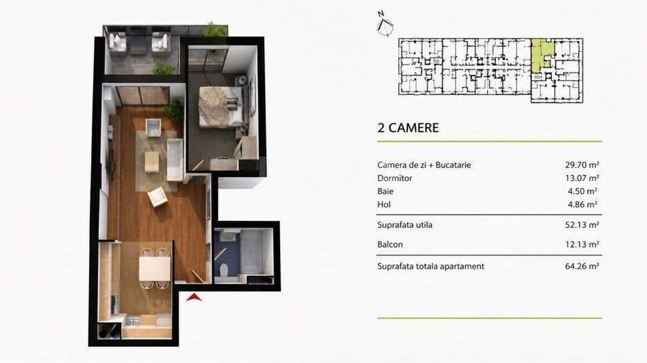 Apartament modern cu panoramă superbă și terasă generoasă. - Poză 7
