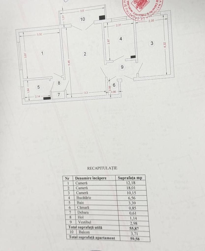 Apartament 3 camere  Etaj 2/4 | Metrou Costin Georgian - Schiță 14