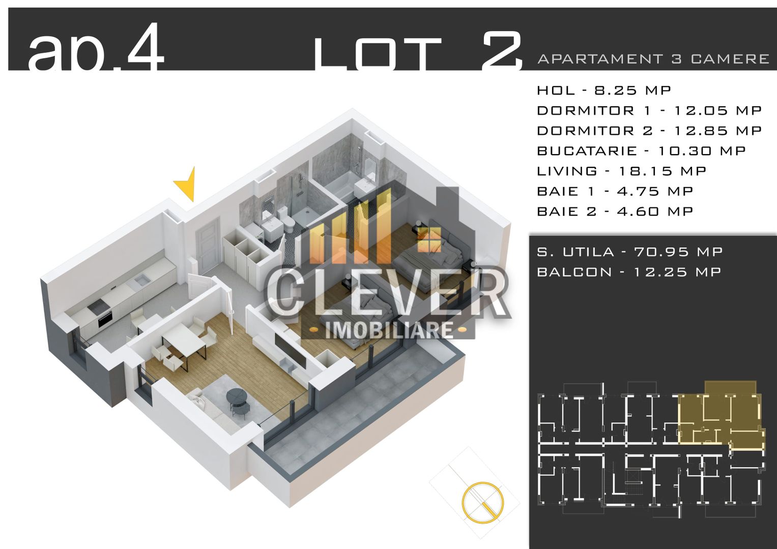 Apartament 3 Camere 83 mp - Zona Pallady - Comision 0% - Schiță 13