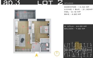 2 camere tip studio 44mp - Zona Pallady - Comision 0% - Schiță 12
