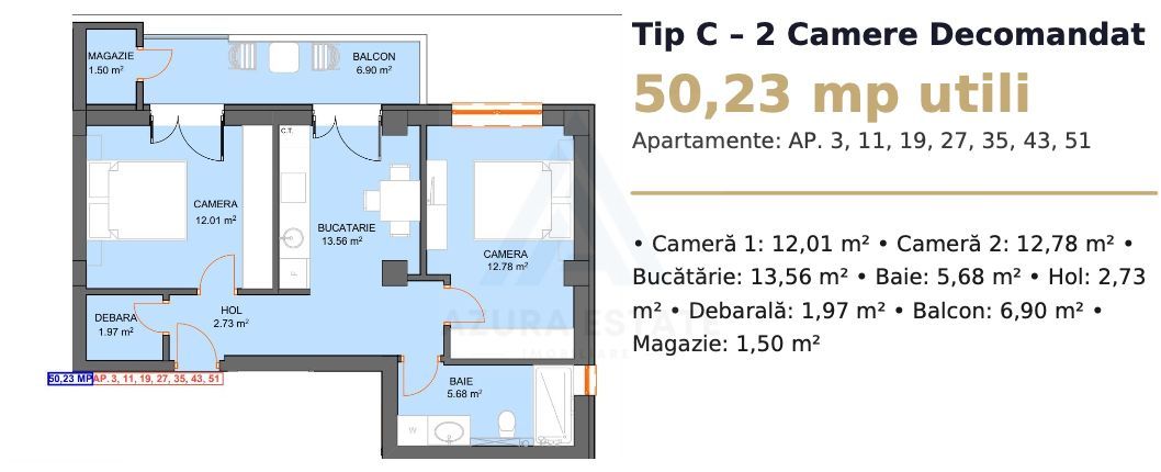 Apartament 50.23 mp utili etaj 1 balcon 8.4mp si parcare pe Dna Stanca - Poză 9