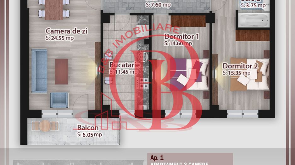 3 camere decomandat -oferta lansare proiect Pallady - Schiță 5