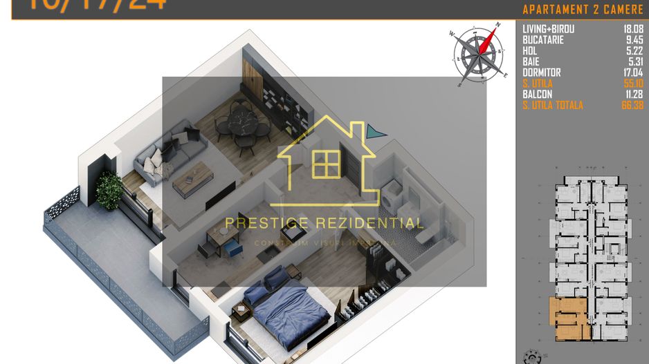 PROMO ap.2 cam (66mp)+Parcare Demisol, caramida, buc.inchisa_Pallady - Poză 1