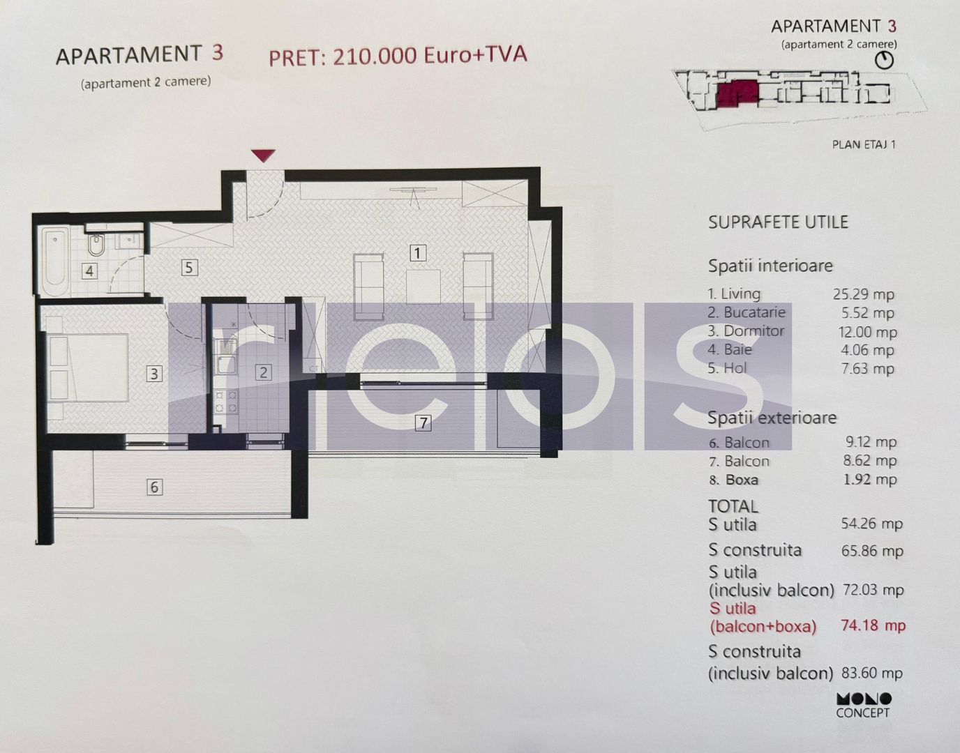DE VANZARE | APARTAMENT 2 CAMERE + TERASA 18 MP  | ZONA EMINESCU - Poză 2