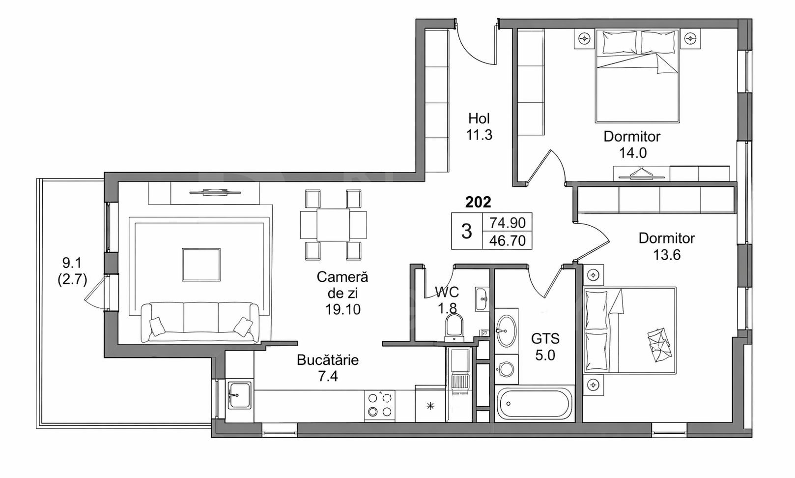 Vânzare, apartament, 2 camere, str. Durlești, Dumbrava - Poză 2
