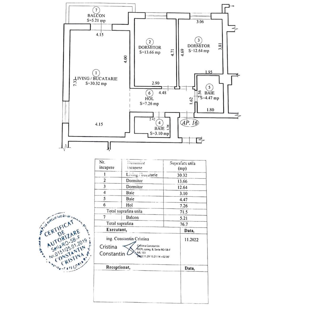 Apartament 3 camere | 72 mp  |Valletta Park | Mobilat și utilat | Sibiu - Schiță 11